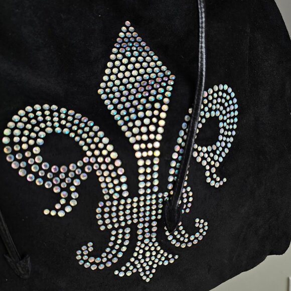 Black Suede Iridescent Multi Color Crystal Fleur de Lis Hobo Tote Bag NEW - Picture 2 of 7
